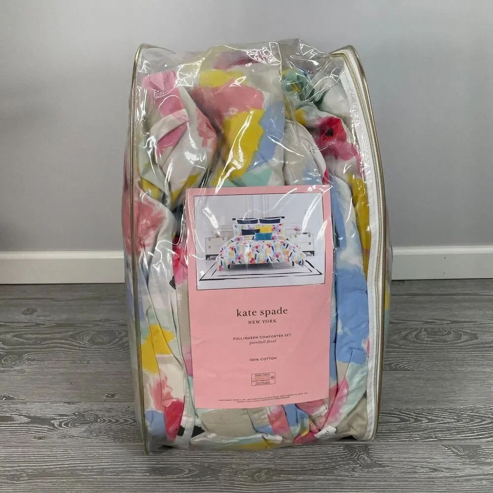 Kate Spade Paintball Floral Full-Queen Comforter Colorful Watercolor Pink Blue